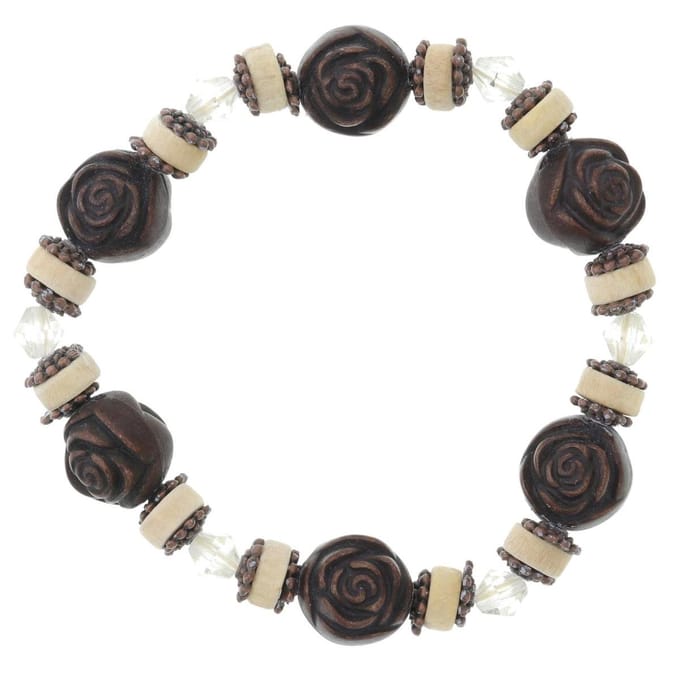 Behave - Kralenarmband bruin roos elastisch - romantische stijl