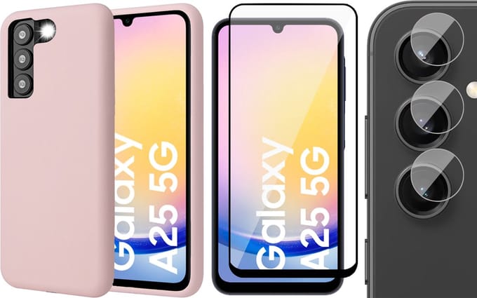 Hoesje geschikt voor Samsung Galaxy A25 / A24 - Screenprotector Volledig Dekkend Glas & Camera - Mat Back Case Roze