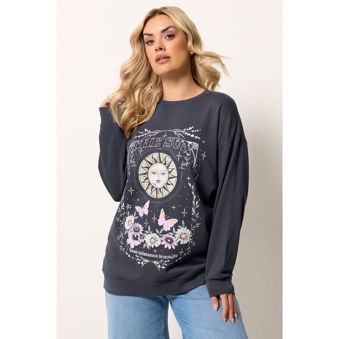Yours Grey Celestial Graphic Print Sweatshirt Size 46