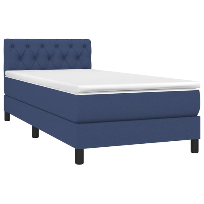 vidaXL - Boxspring - met - matras - en - LED - stof - blauw - 80x200 - cm