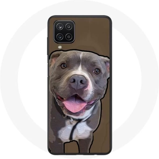Samsung Galaxy A12 Hoesje Pitbull Dog Wit Grijs wit