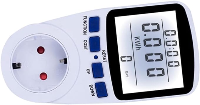 Stopcontact Energiemeter - Wattmeter Vermogensmeter - Energieverbruik Meten - Digitaal LCD Display - 8x7x14.5 cm - Wit