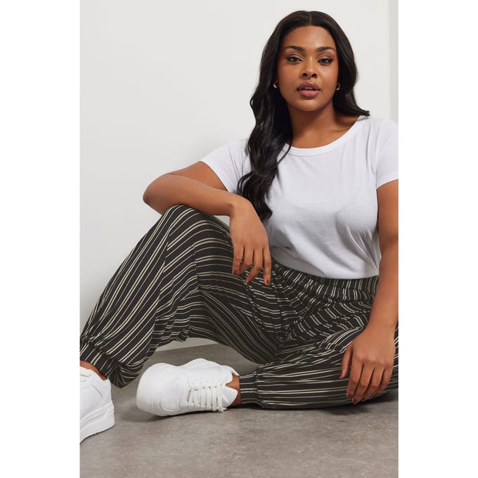 Yours Zwarte Gestreepte Jerseybroek Met Omgeslagen Boorden Size 54-56