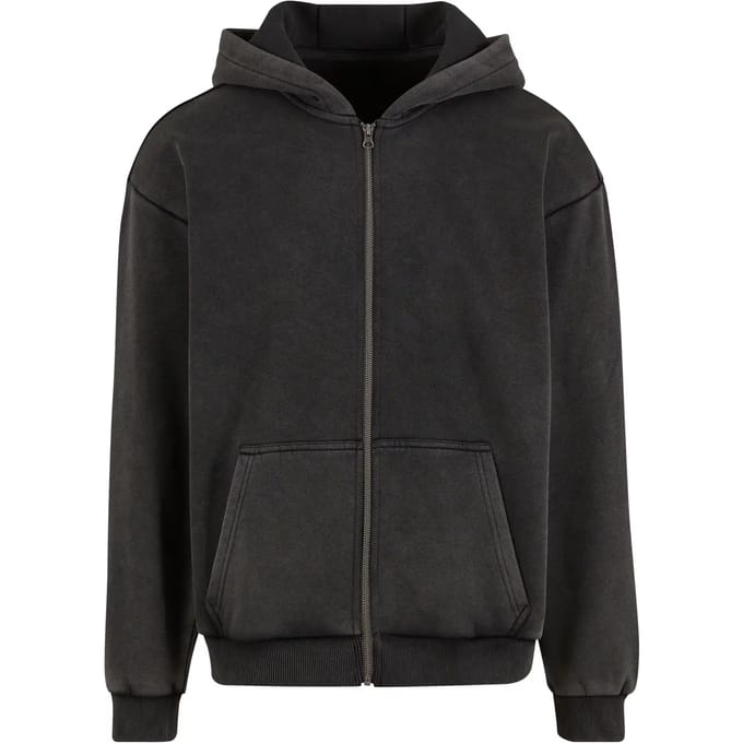 Gewassen zware hooded sweatshirt met rits Build Your Brand Stonewash