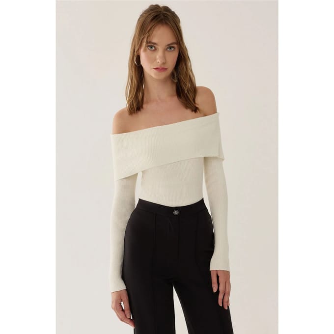 Off Shoulder Madonna Kraag Gebreide Top