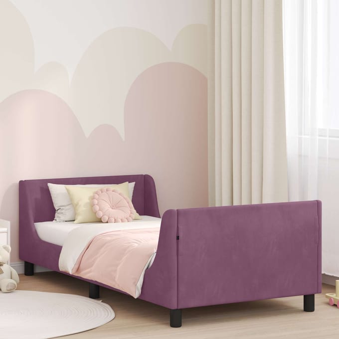 vidaXL - Kinderen - bedframe - met - hoofdboard - Paars - 90 - x - 200 - cm - Fluweel