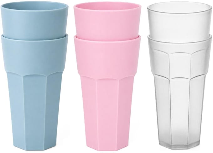 Plasticforte onbreekbare drinkglazen - 8x stuks - kunststof/plastic - mix van 3 kleuren - 600 ml - 16 cm - stapelbaar