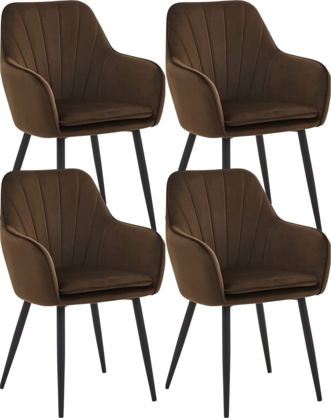 Colenis® - Melissa Eetkamerstoel - Set Van 4 - Bruin - Velvet - Met armleuning