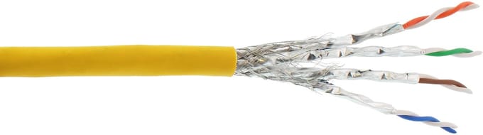 S/FTP CAT6a 10 Gigabit netwerkkabel met flexibele aders - AWG26 - LSZH / geel - 100 meter