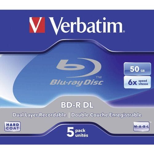 Verbatim Blu-ray Disc BD-R DL recordable 50Gb 6x speed (43748). Doos van 5 stuks.