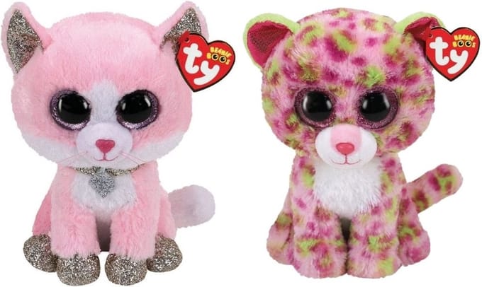 Ty - Knuffel - Beanie Buddy - Fiona Pink Cat & Lainey Leopard