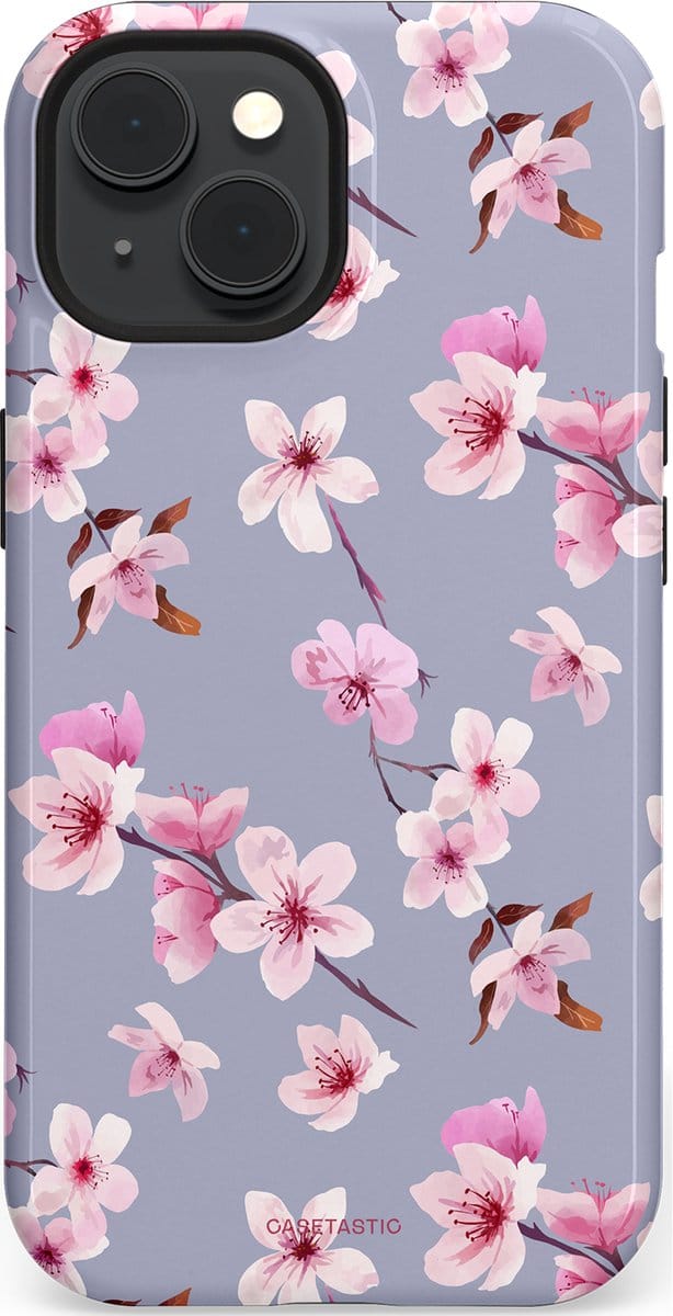 Casetastic hoesje geschikt voor Apple iPhone 15 - MagSafe - Dubbellaagse bescherming - Bloemsem Bries - Fashion Case - Zilver Lichtroze Lila