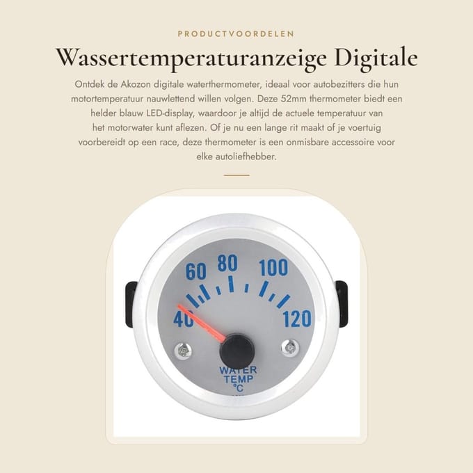 Dailygoods- Watertemperatuurmeter 52mm - Digitale Temperatuurmeter - Auto - LED - Bereik 40-120℃ - Schokbestendig