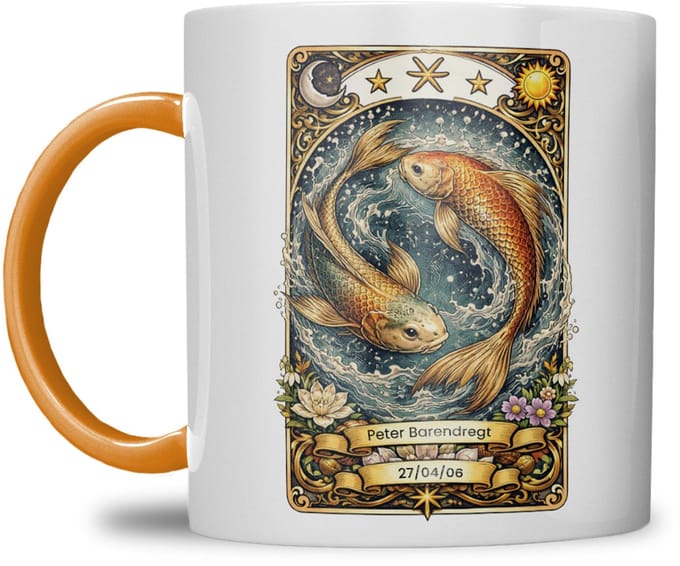 Sterrenbeeld mok - Vissen - Oranje - Tarot mok - Gepersonaliseerd met naam en datum
