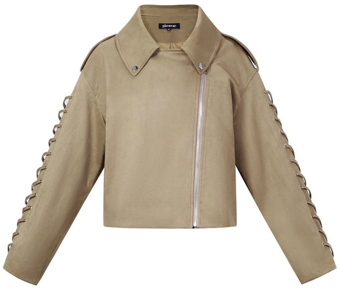 Comfortabele Geweven Polyester Damesjas met Tie-Up Details - Kameel - Maat M