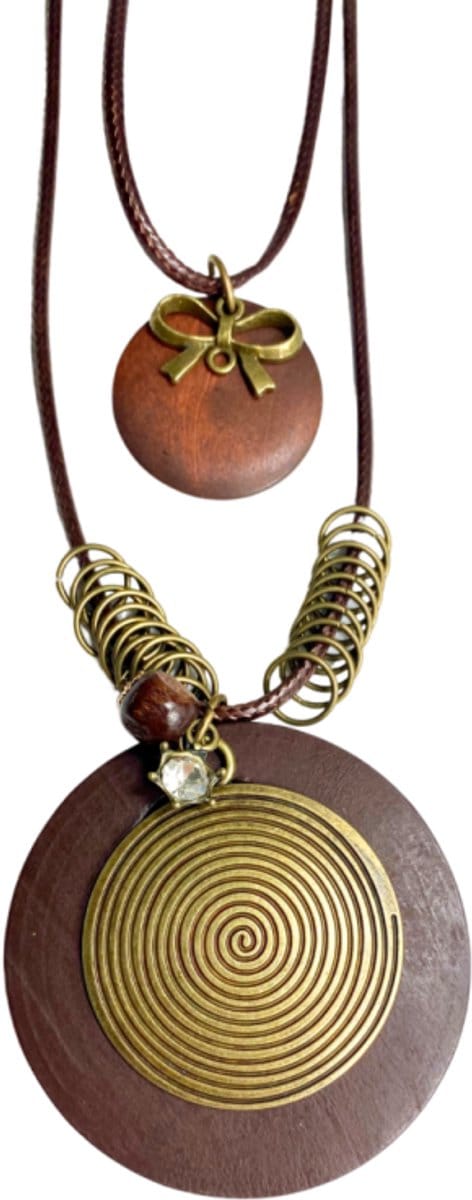 Ketting- hout -bruin -duo hanger - Charme Bijoux