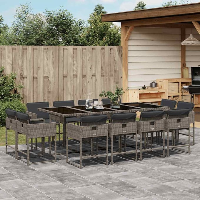 vidaXL - 13-delige - Tuinset - met - kussens - poly - rattan - grijs