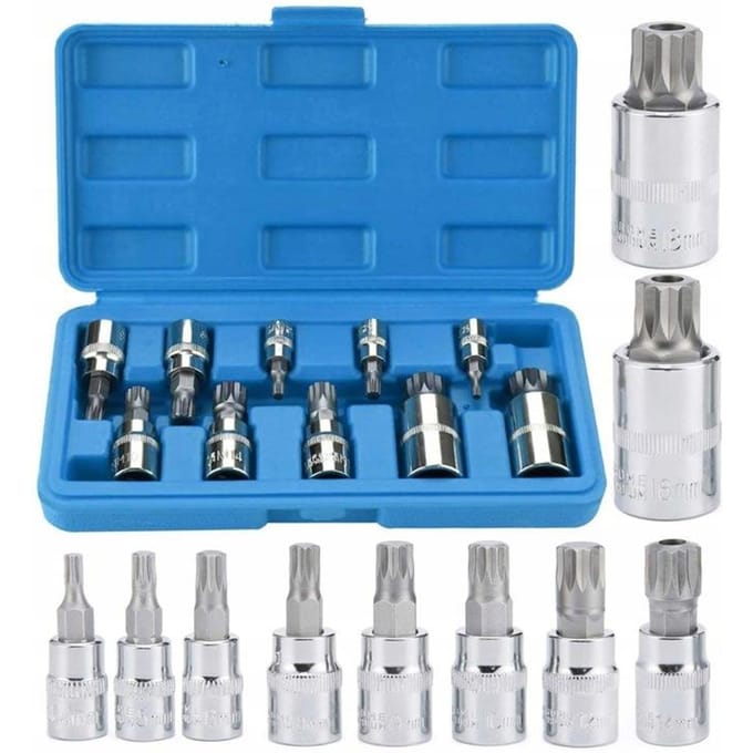 Spline Dop Dop Set M4-M18 1/4" 3/8" 1/2" 10 Delen