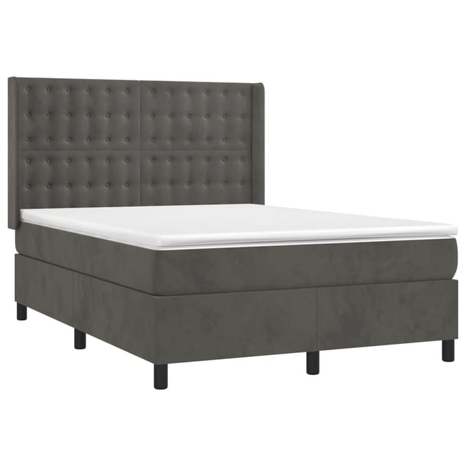 vidaXL - Boxspring - met - matras - fluweel - donkergrijs - 140x190 - cm