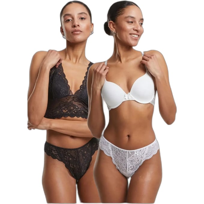 Urban Classics - Allover Lace Tanga 2-Pack String - M - Zwart/Wit