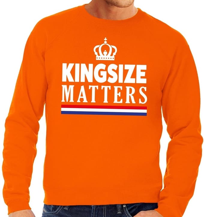 Oranje Kingsize matters sweater - Trui voor heren - Koningsdag kleding S