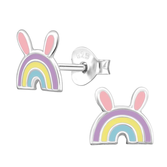 Oorbellen meisje - regenboog - konijn - zilver