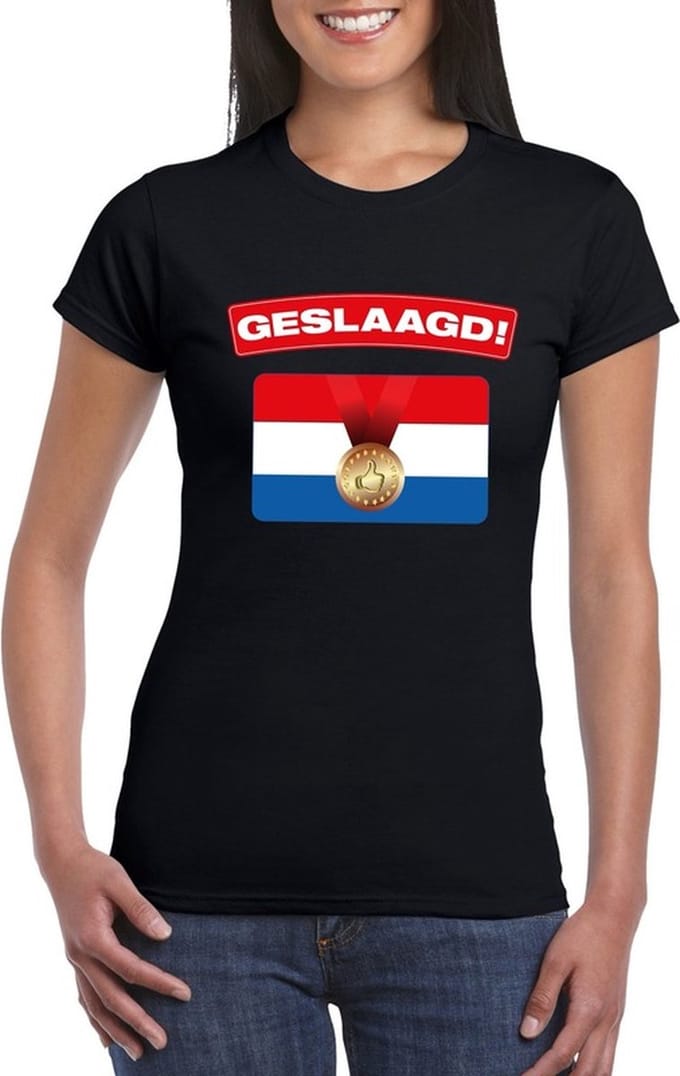 Geslaagd t-shirt zwart met vlag dames S