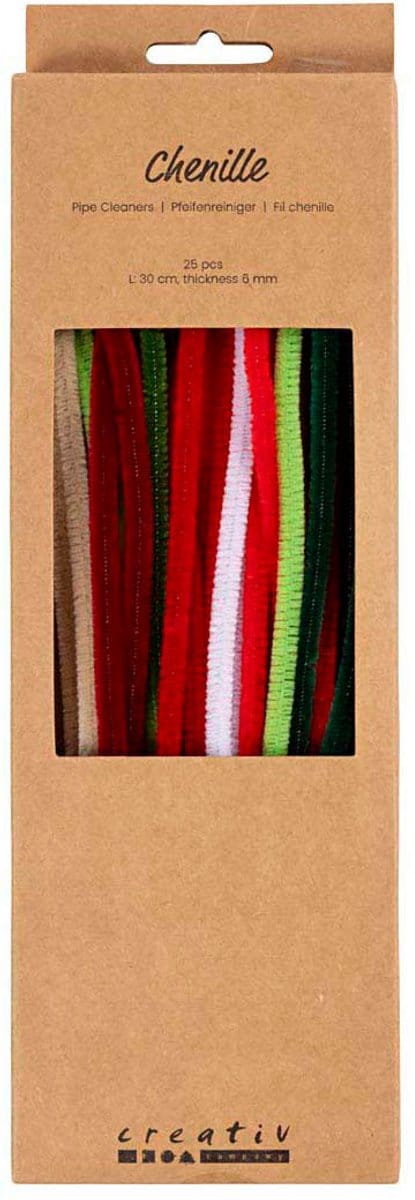 Chenille, L: 30 cm, dikte 6 mm, Kerst verf, 25 div/ 1 doos