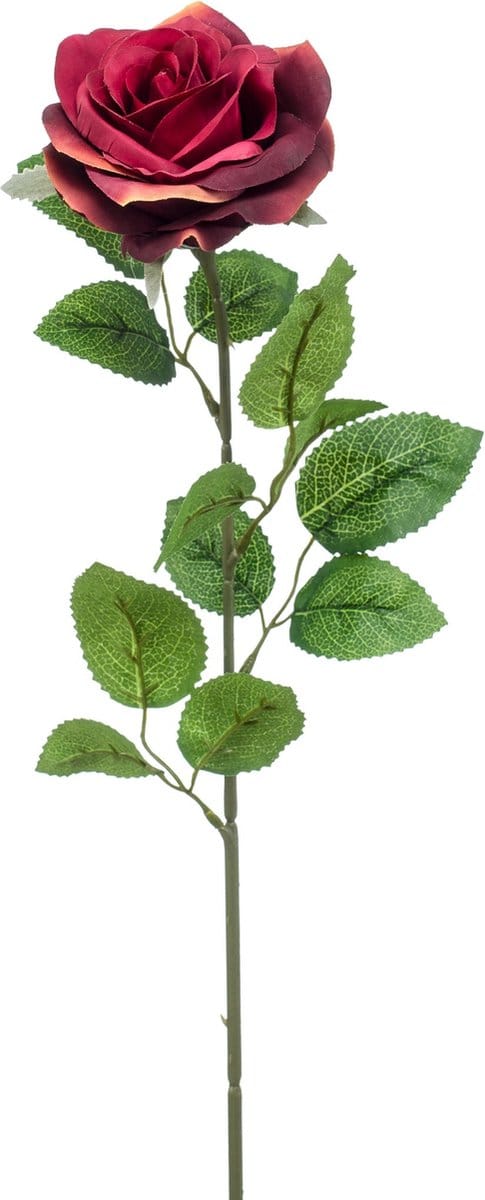 Emerald - Kunstbloem Roos Marleen 63cm wijnrood - Kunstplant voor binnen
