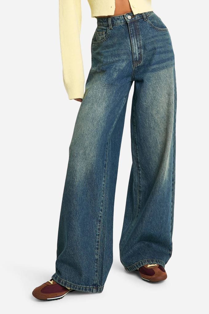 boohoo Dames De Straight Leg Jeans | Mid Blue | Maat: 14/32L