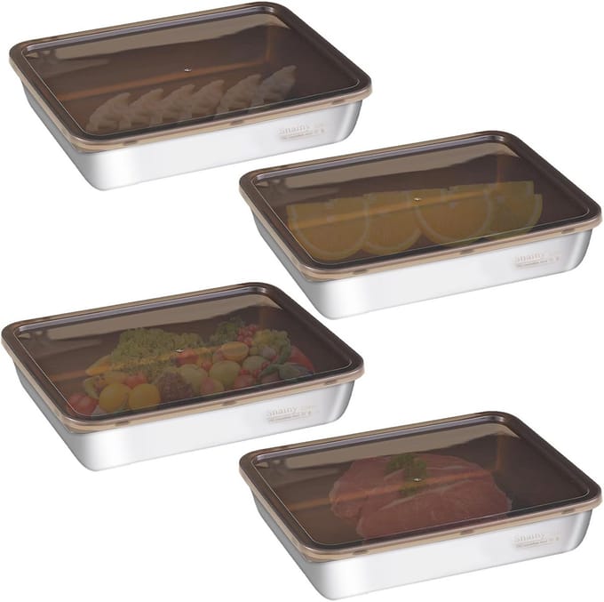 4x Fresh Boxen RVS met Deksel - Broodtrommel & Koelbox - Ovenbestendig (2200ml)