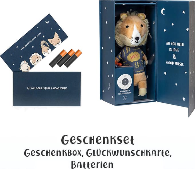 Interactieve Knuffel Eddie de Leeuw - Met ingebouwde Slaap muziek speler - Geschenkset