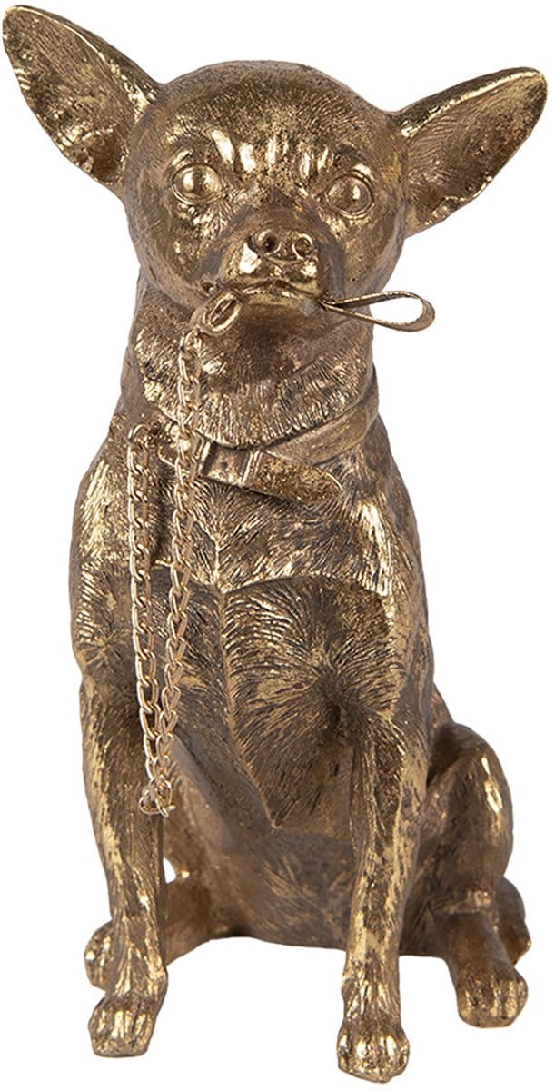 Clayre & Eef Beeld Hond 13x9x18 cm Goudkleurig Polyresin