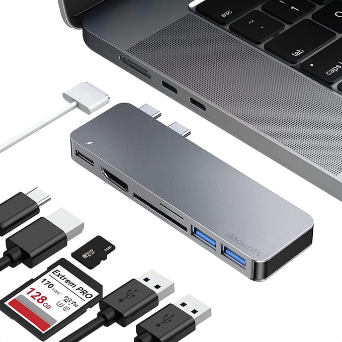 iMounts MacBook Air/Pro usb-c hub - docking station - HDMI - USB3.0 - SD reader - M1/M2/M3/M4/M5 - Space Gray