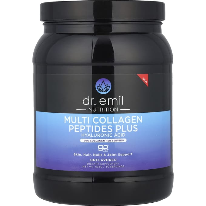 Dr. Emil Nutrition, Multi Collageen Peptiden, met Hyaluronzuur, Ongezoet, 633g