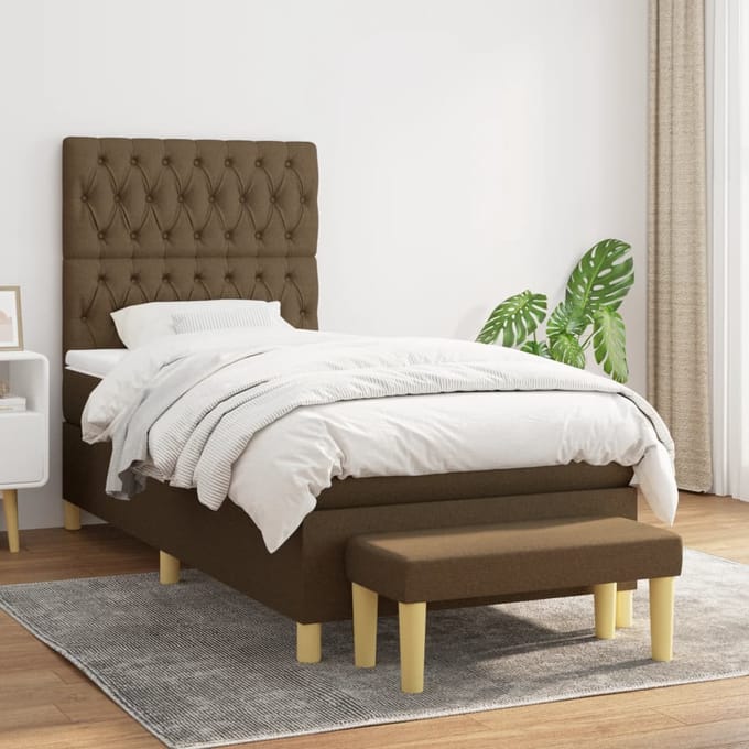 vidaXL - Boxspring - met - matras - stof - donkerbruin - 100x200 - cm