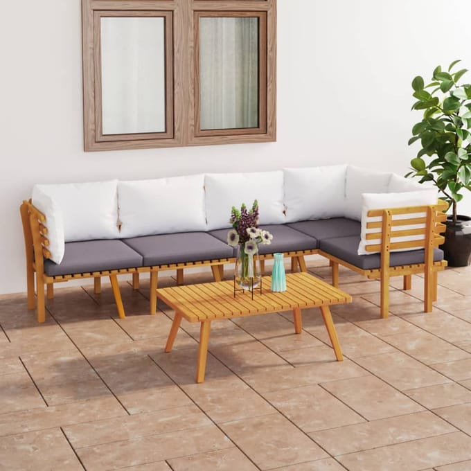 vidaXL - 6-delige - Loungeset - met - kussens - massief - acaciahout