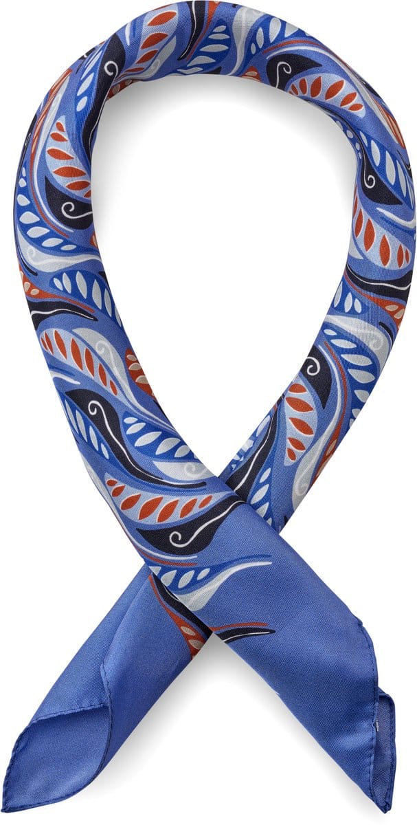 Virtuo | Blauwe zijden halsdoek met veren