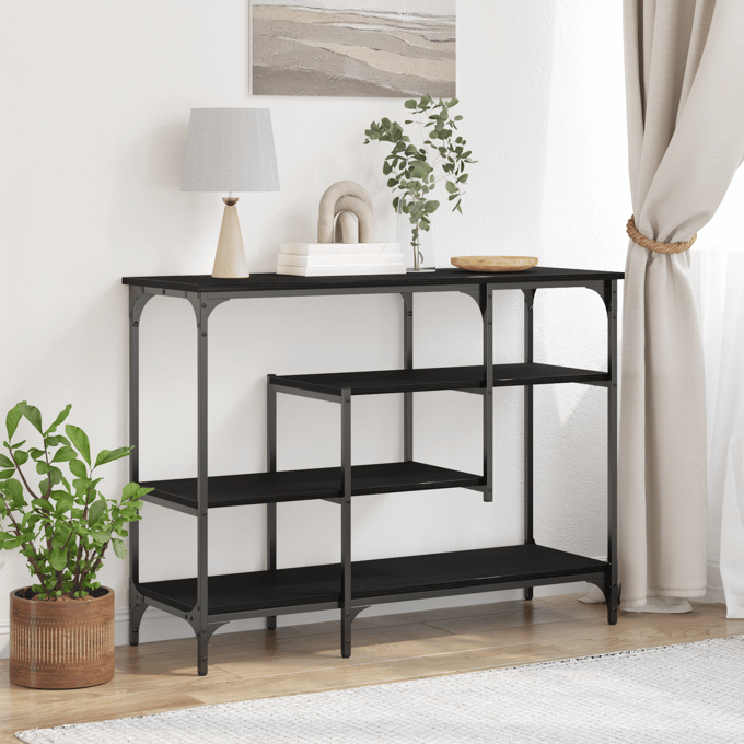 vidaXL Console Tafel met plank met opslag Zwart eiken 100 x 35 x 75 cm