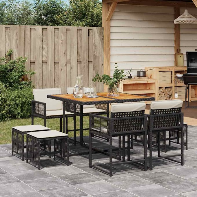 vidaXL - 9-delige - Tuinset - poly - rattan - zwart