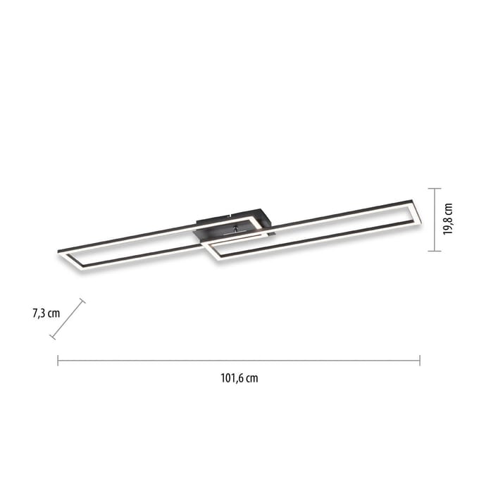 JUST LIGHT. GmbH LED plafondlamp Iven, dimbaar, zwart, 101,6 x 19,8 cm