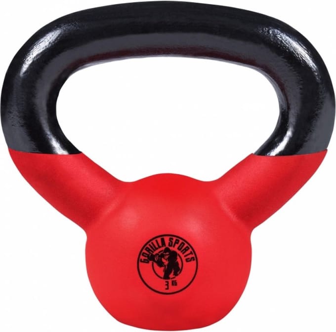 Gorilla Sports Kettlebell - Gietijzer - Vinyl - Gewicht - Rood - 3 kg