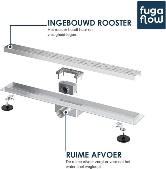 FugaFlow Anta douchegoot - 70 cm - Compleet - Met rooster - Met vloerflens - douchedrain – RVS