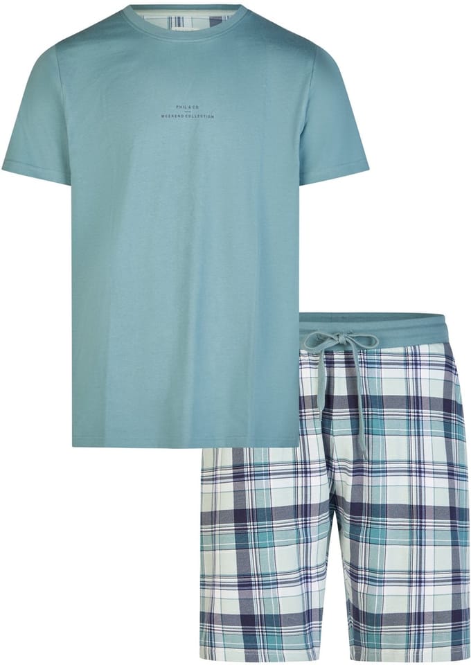 Phil & Co Heren Shortama Korte Pyjama Set Groen Geruit - Maat M