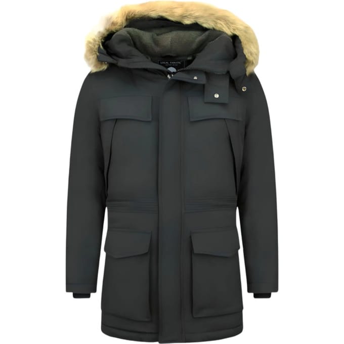 Lange Heren Parka Jas - Met bontkraag - Zwart
