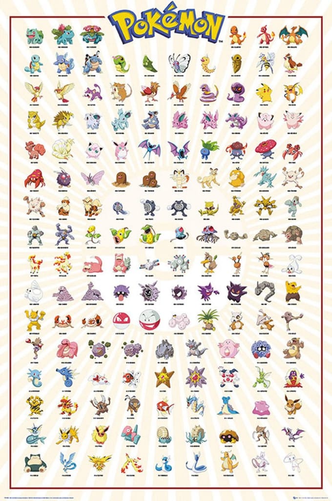 Poster Pokémon - Kanto 151 French Characters 61x91,5cm
