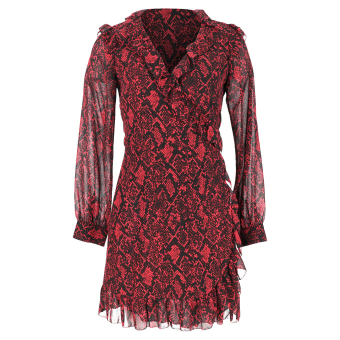 Michael Kors mini-jurk met ruches en slangenprint in bordeauxrood polyester