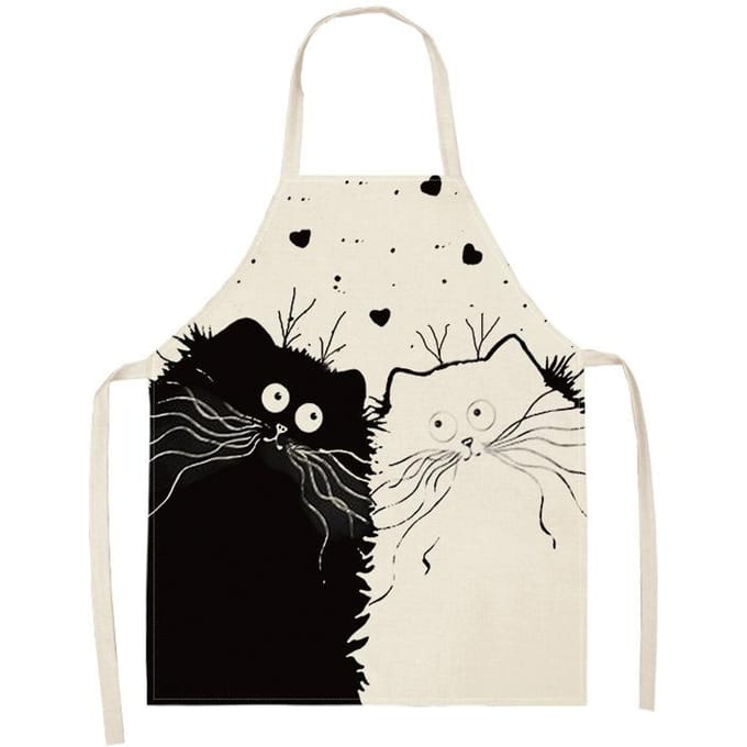 1 Stuk Huis Mouwloos Keukenschort Katoen Linnen Schorten Cartoon Kat Bedrukt Grappige Schoonmaakkleding white
