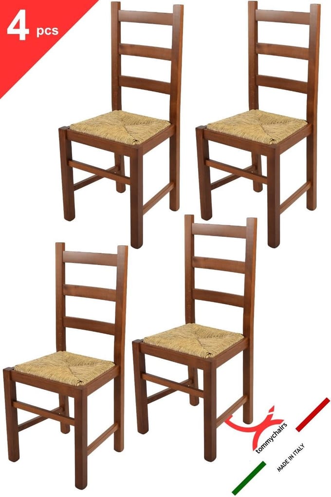 Tommychairs Rustica - Eetkamerstoelen - Set van 4 - Licht Walnoot - Rotan