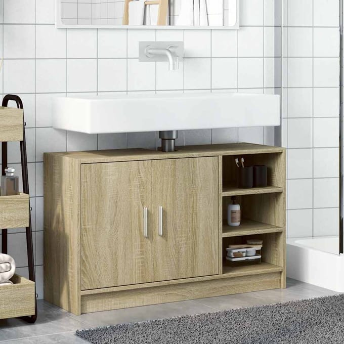 vidaXL - Wastafelkast - 90x29x55 - cm - bewerkt - hout - sonoma - eikenkleurig